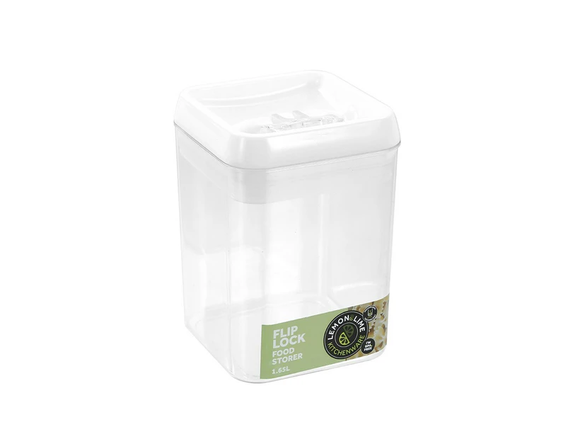 Lemon & Lime Flip Lock 1.65L/17.5cm Food Storer/Storage Square Container Clear