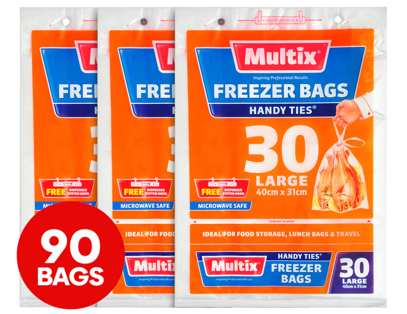 3 x Multix Large Size Freezer Bags w/ Handles 30pk