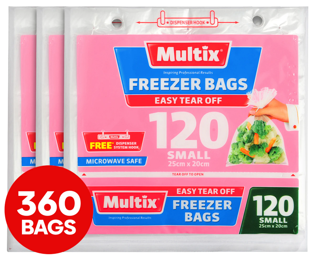 3 x Multix Small Size Easy Tear Off Freezer Bags 120pk