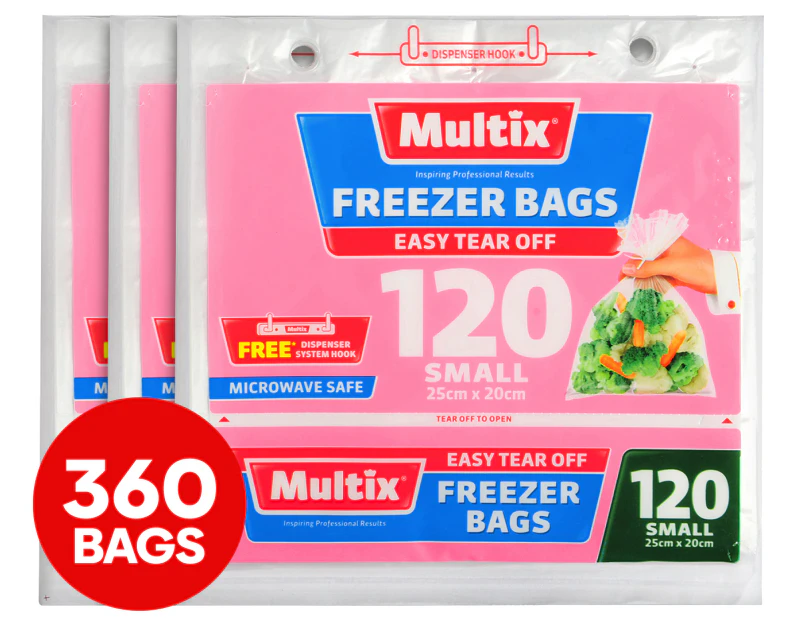 3 x Multix Small Size Easy Tear Off Freezer Bags 120pk