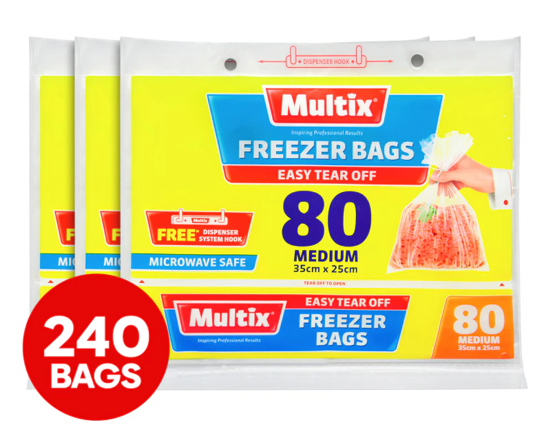 3 x 80pk Multix Easy Tear Off Medium Freezer Bags