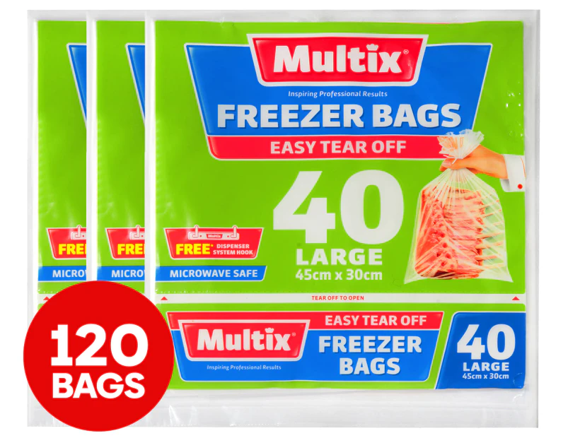 3 x Multix Large Size Easy Tear Off Freezer Bags 40pk