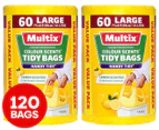 2 x 60pk Multix Large 34L Colour Scents Handy Ties Tidy Bags Lemon