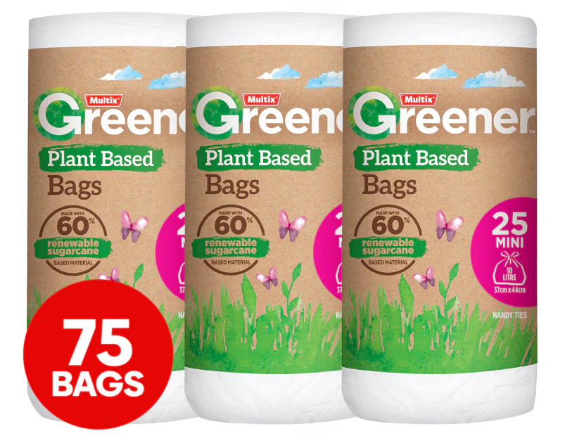 3 x 25pk Multix Greener Plant Based Mini Kitchen Tidy Bags