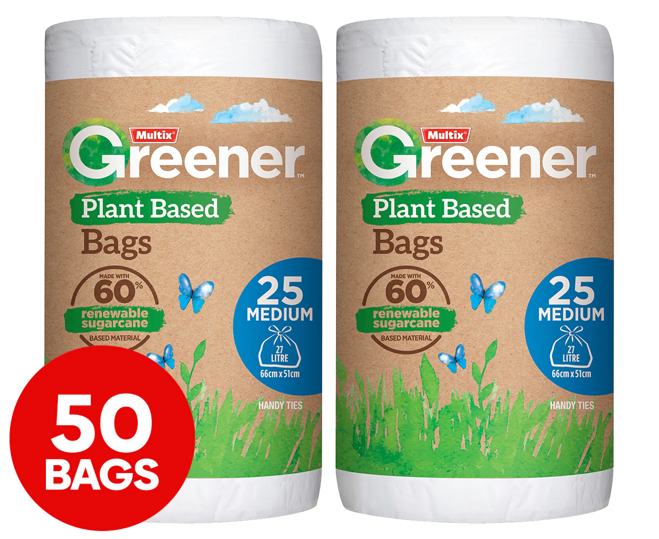 2 x 25pk Multix Greener Plant Based Medium Rubbish Bags