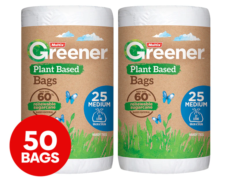 2 x 25pk Multix Greener Plant Based Medium Rubbish Bags