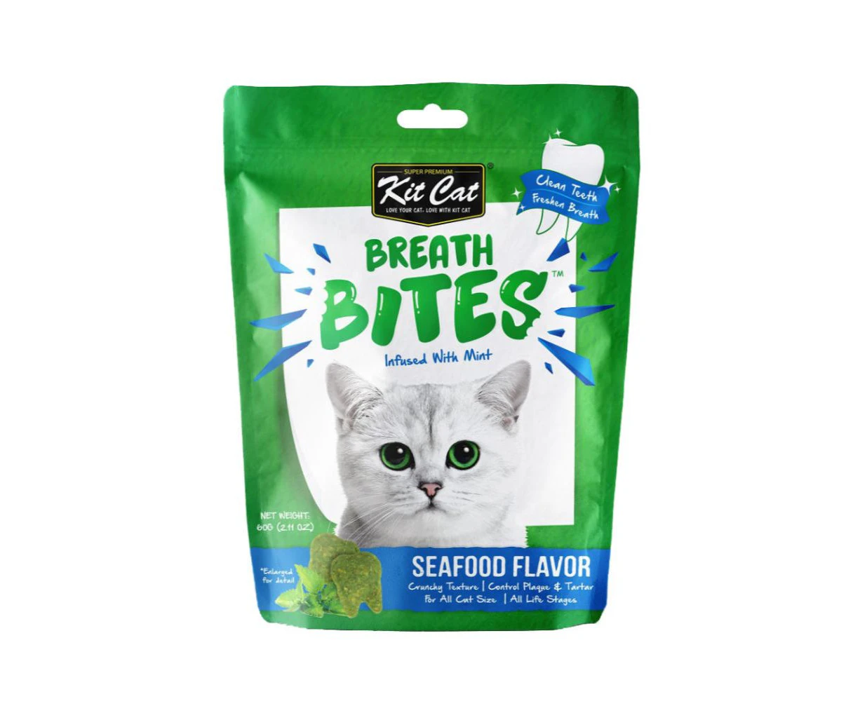 Cat Breath Bites 60 gram Seafood Flavour Oral Treats by Kit Cat