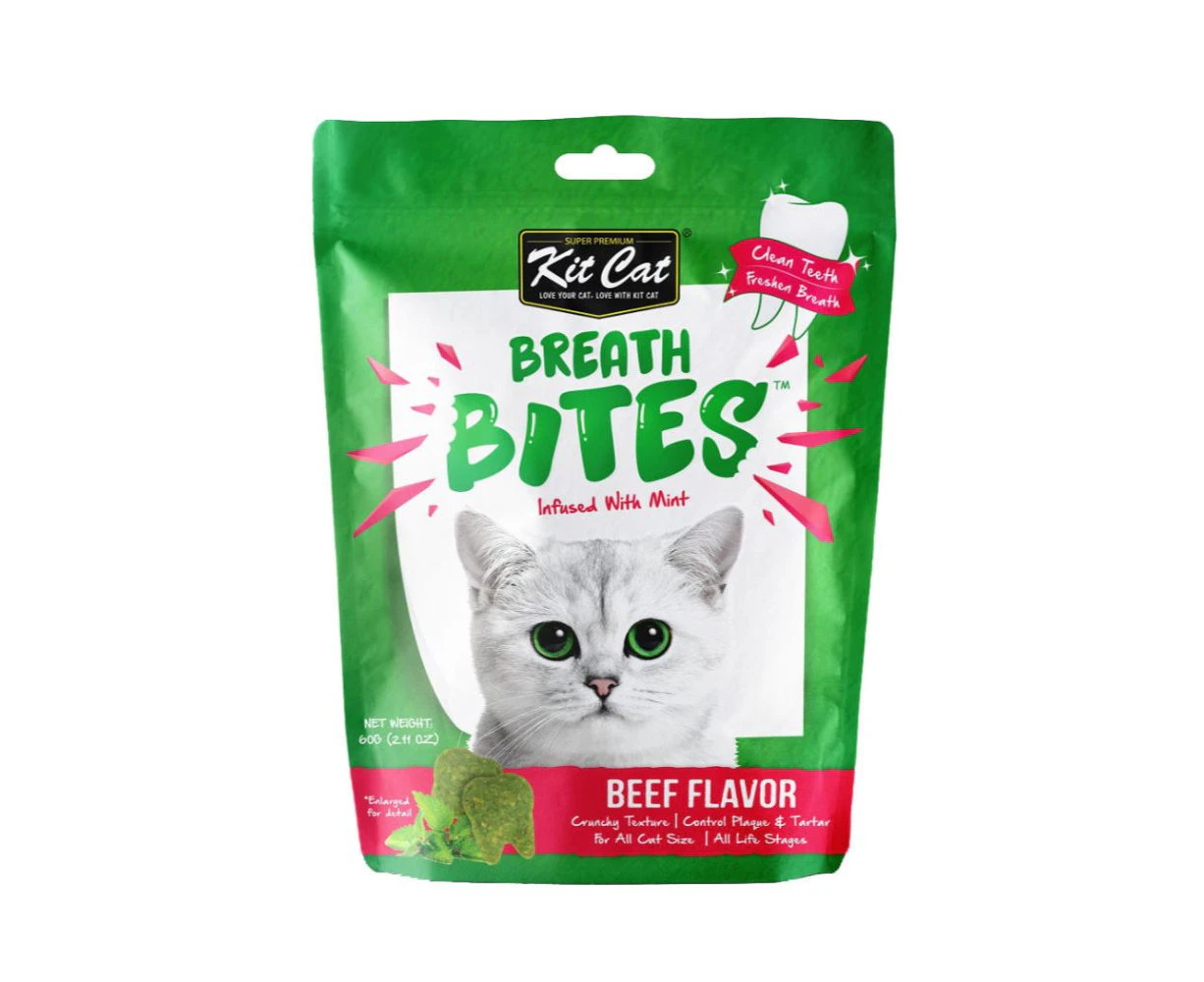 Cat Breath Bites 60 gram Beef Flavour Oral Treats by Kit Cat