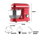 Advwin 900W 5L Electric Stand Mixer Dough Cake Mixer 6 Speed with Dough Hook Whisk Flat Beater Red