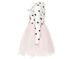 Gem Look Girls' Allover Hearts Tulle Dress - Cream/Black/Pink