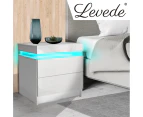 Levede Bedside Tables RGB LED Nightstand 1/2 Drawers Side Table Storage White