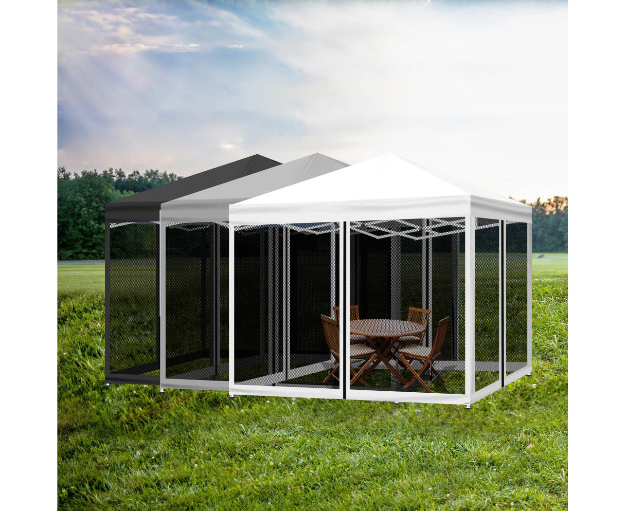 Mountview Gazebo 3x3 Marquee Pop Up Tent Outdoor Canopy Wedding Mesh Side Wall