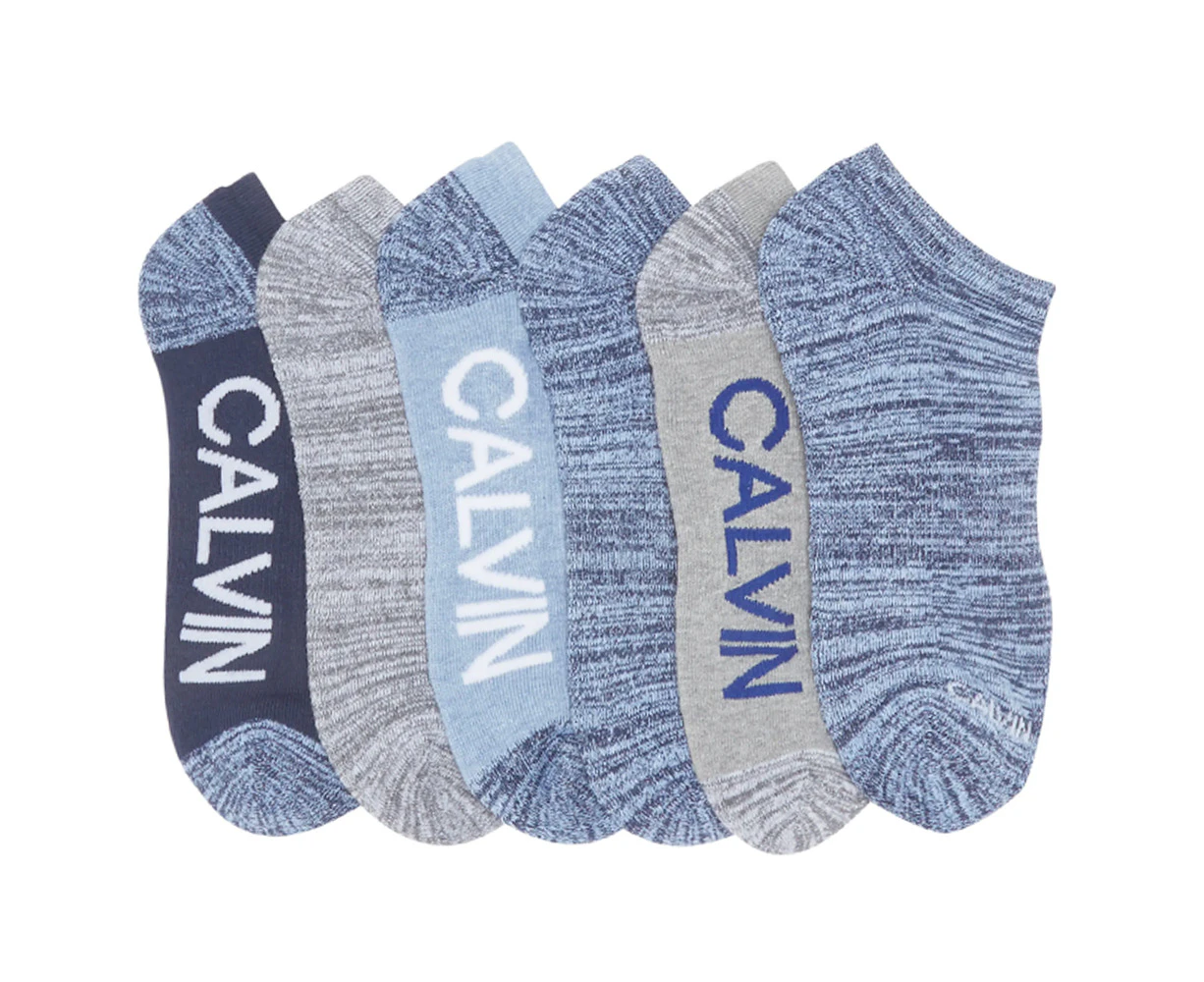 6PK Calvin Klein Men's One Size 1/2 Terry Cushion No Show Socks HTR Assorted - :Multicoloured