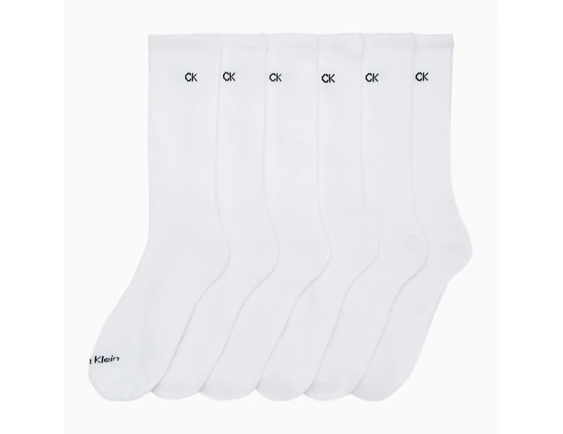 6PK Calvin Klein Men's One Size Basic Sport Athletic Crew Socks White - :White