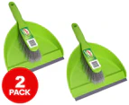 2 x Sabco Dustpan & Brush Set - Green/Grey