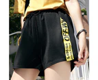 Ladies Elastic Waist Drawstring Shorts Summer Loose Sports Beach Short Hot Pants - Black And Yellow