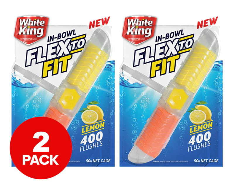 2 x White King In-Bowl Flex To Fit Toilet Cleaner Lemon 50g