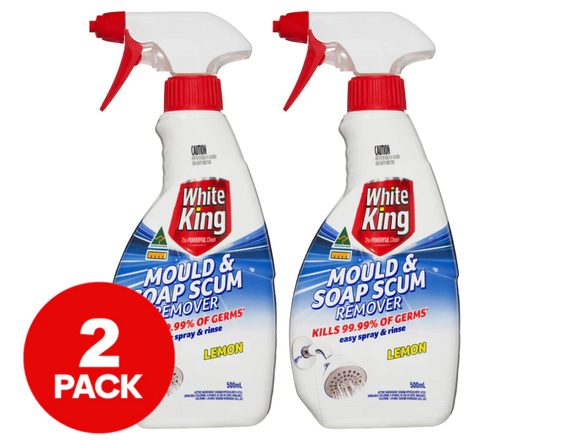 2 x 500mL White King Mould & Soap Scum Remover Foaming Spray Lemon