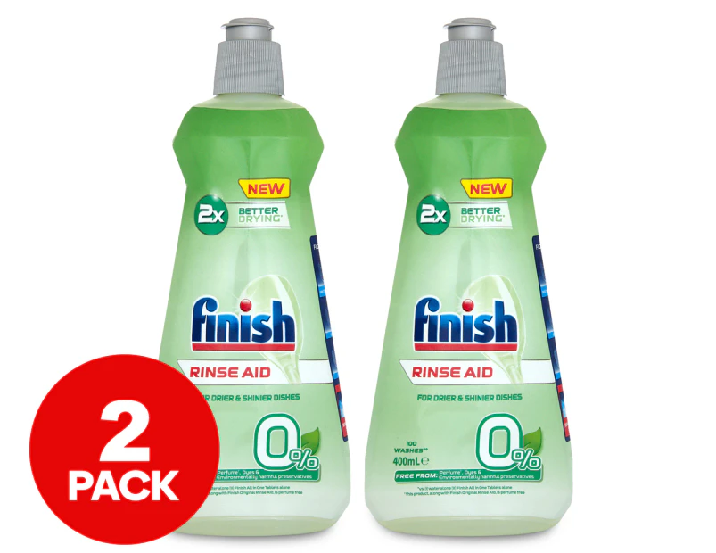 2 x Finish 400ml 0% Rinse Aid Dishwashing Liquid Cleaning Soap for Dishes/Glasses