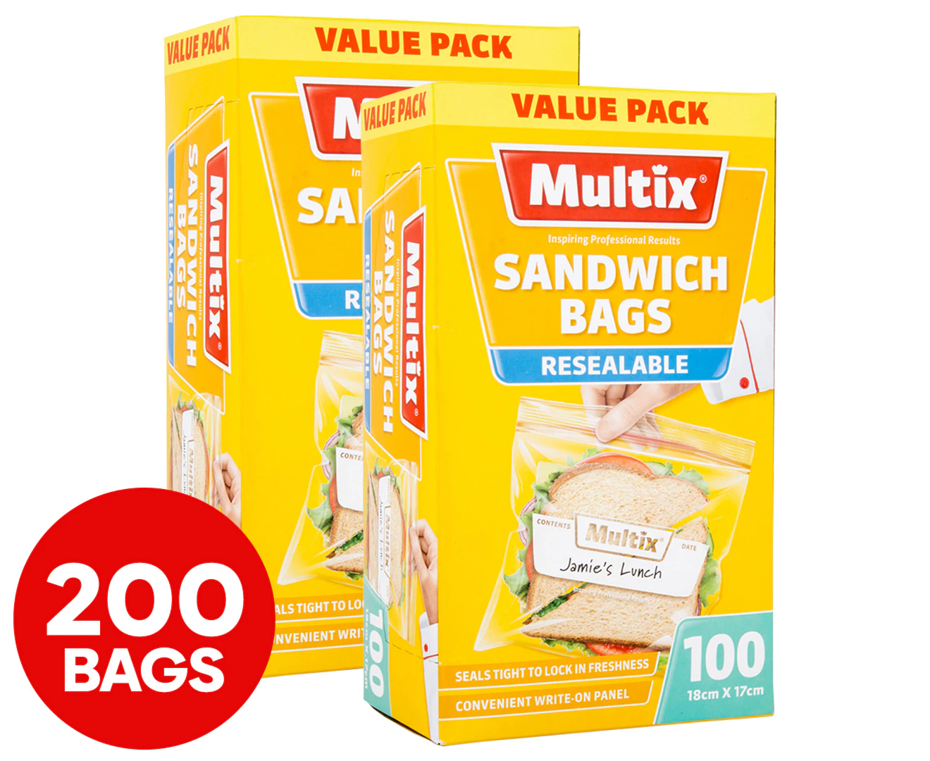 2 x 100pk Multix Resealable Sandwich Bags