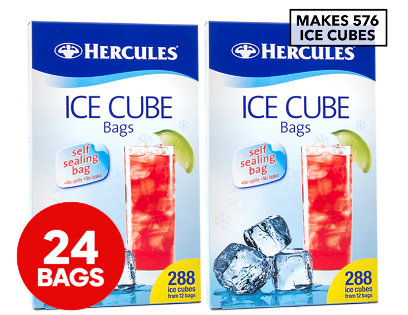 2 x 24pc Hercules Ice Cube Self Sealing No Leak Freezer Bags Makes 576 Ice Cubes