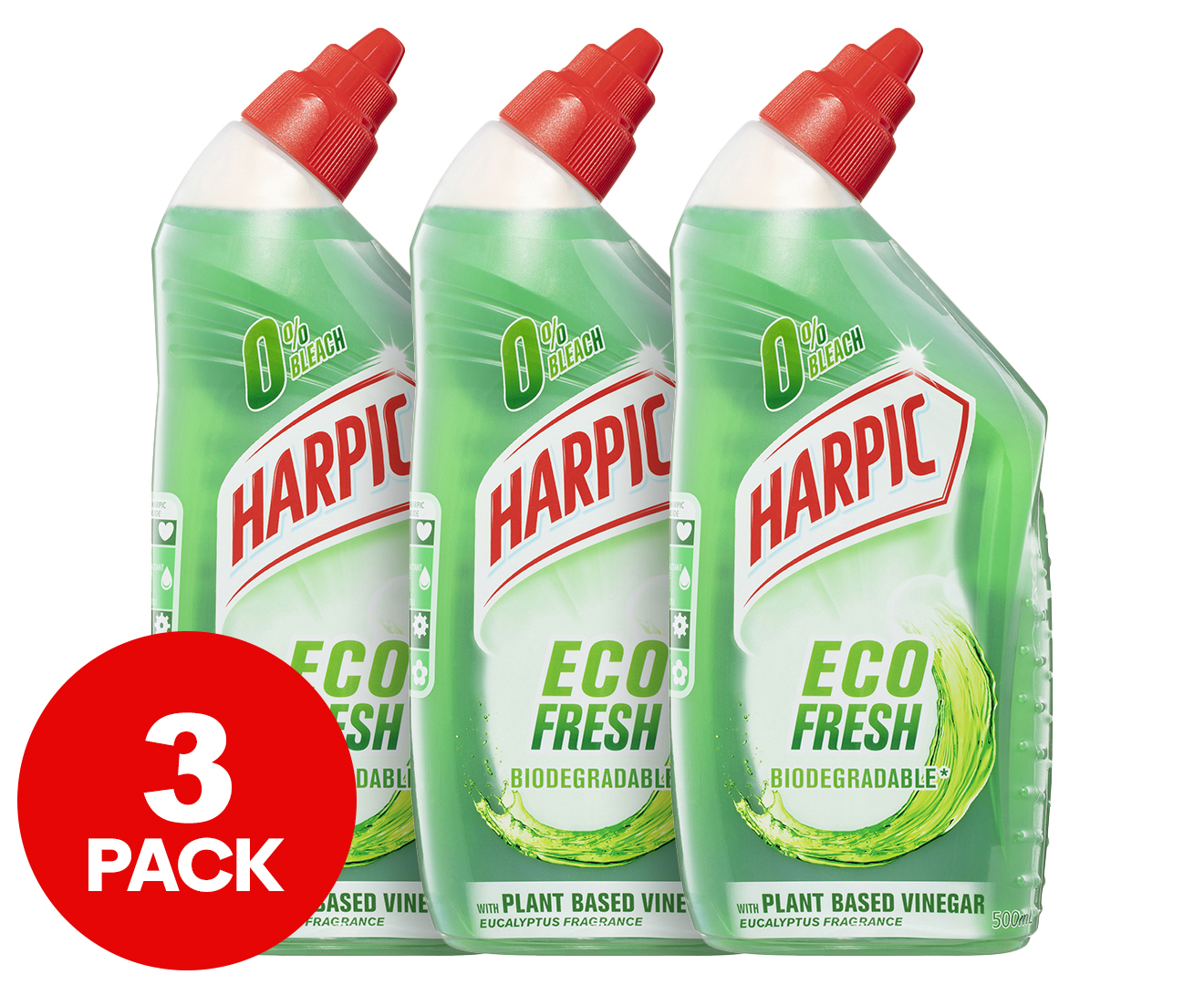 3 x 500mL Harpic Eco Fresh Biodegradable Toilet Gel Cleaner Eucalyptus