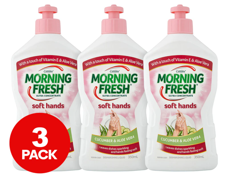 3 x 350mL Morning Fresh Ultra Concentrate Soft Hands Dishwashing Liquid Cucumber & Aloe Vera