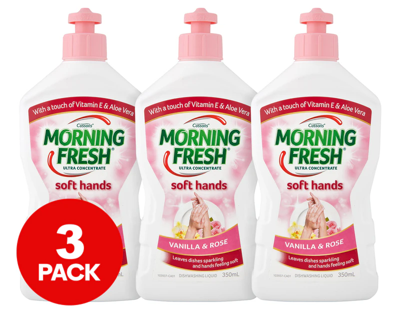 3 x 350mL Morning Fresh Ultra Concentrate Soft Hands Dishwashing Liquid Vanilla & Rose