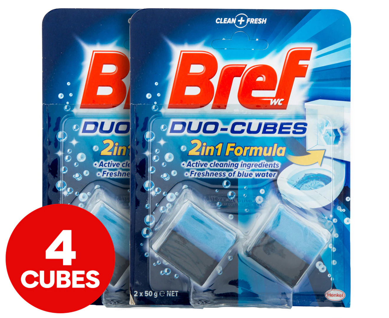 2 x Bref 2-in-1 Duo-Cubes Toilet Cleaner Blue Water 2pk