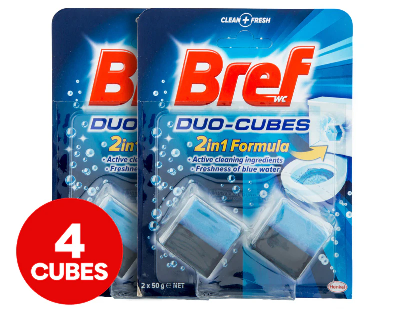 2 x Bref 2-in-1 Duo-Cubes Toilet Cleaner Blue Water 2pk