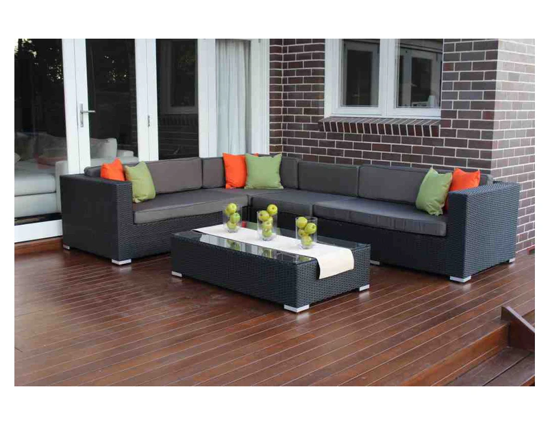 Outdoor Wicker Lounge Setting,L Shape,European styled,Charcoal Grey