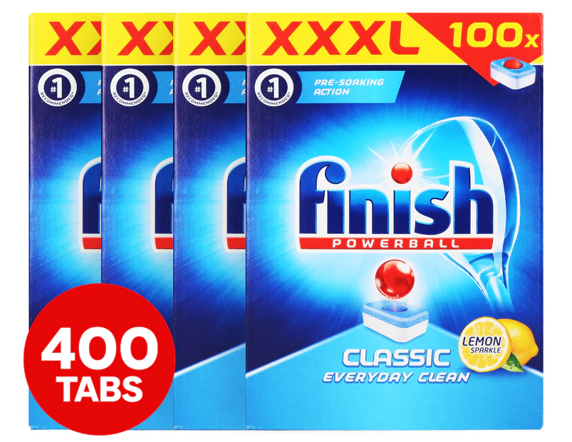4 x 100pk Finish Powerball Classic Everyday Clean Dishwashing Tabs Lemon Sparkle