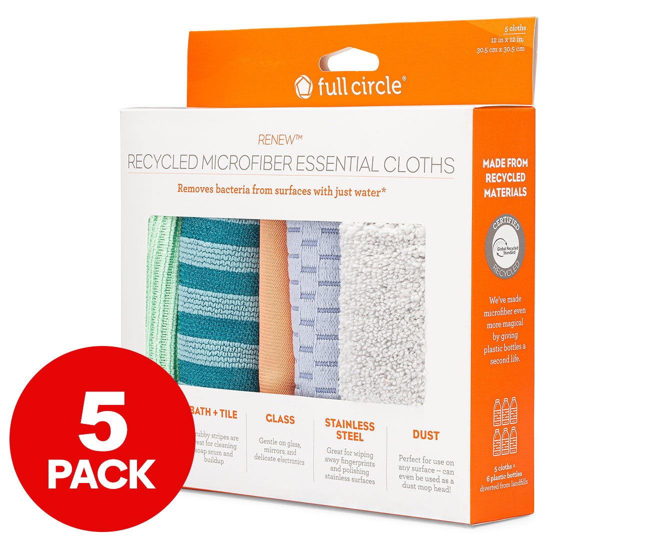 Full Circle Renew Recycled Microfiber Essential Cloths 5-Pack