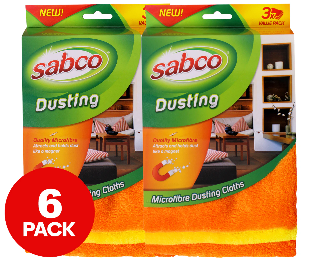 2 x 6pc Sabco Cleaning 30x40cm Microfibre Dusting Cloth Kitchen/Home Surface Cleaner