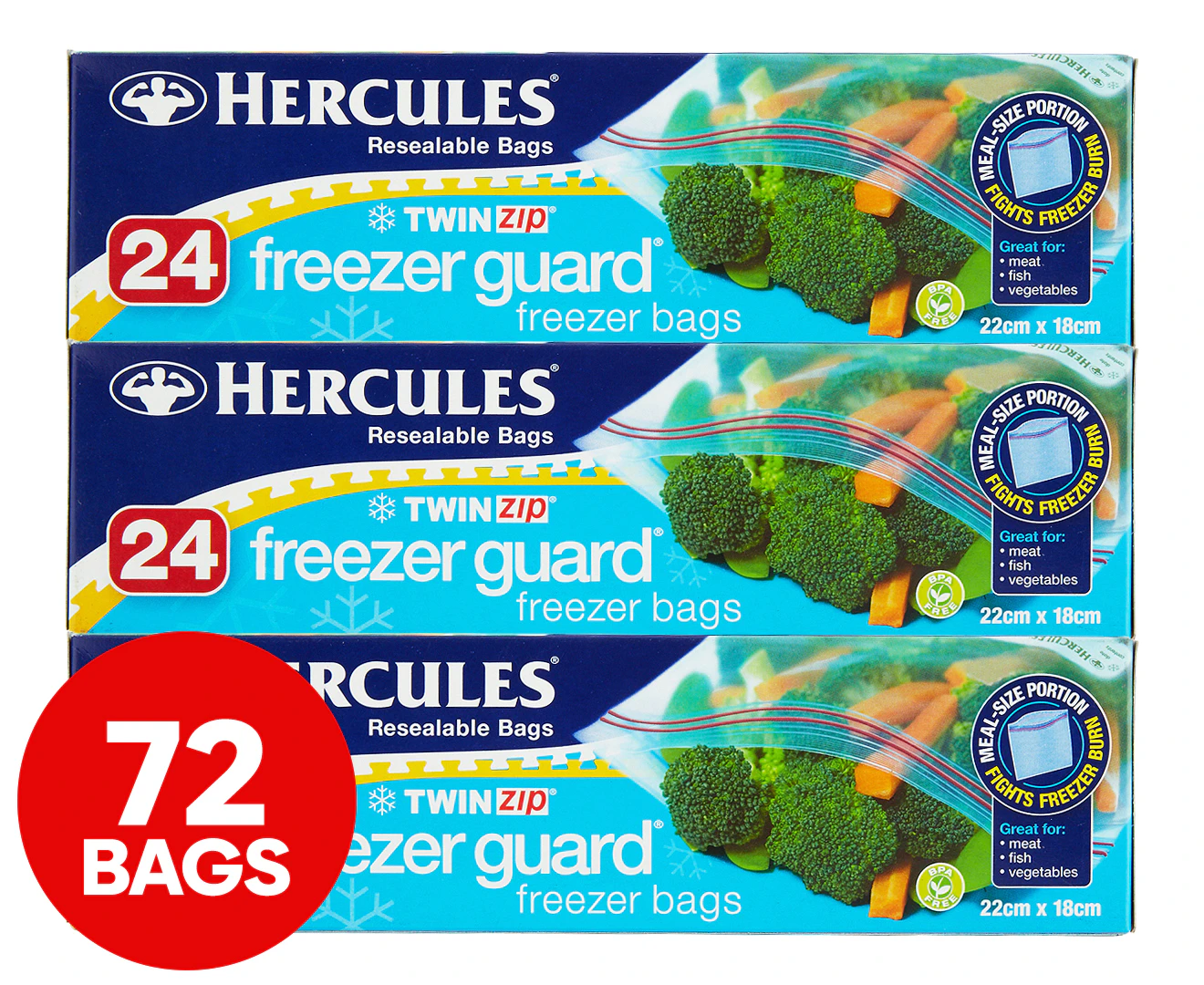 Buy 75pc Hercules Twin Zip Resealable Large 22x22cm Food Storage