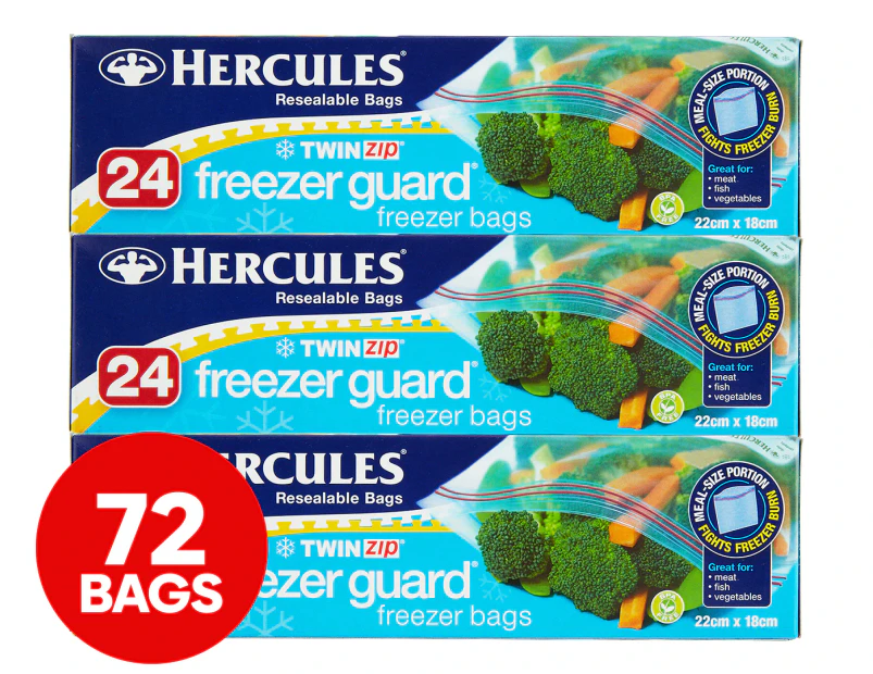 3 x 24pk Hercules Twin Zip Freezer Guard Storage Bags