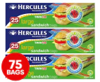 3 x 25pk Hercules Twin Zip Sandwich Bags Large