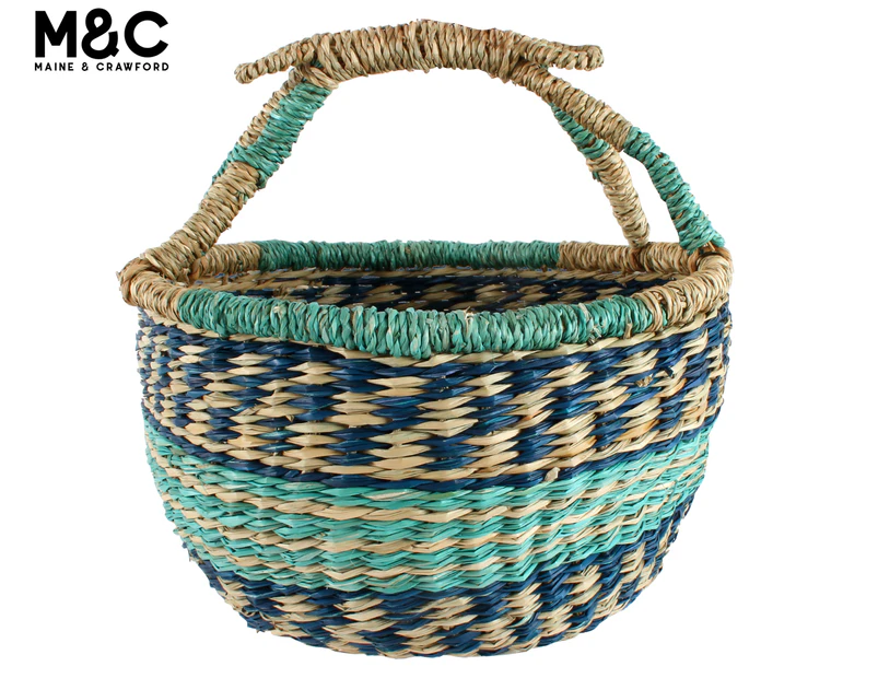 Maine & Crawford 28x28cm Hansel Woven Seagrass Picnic Basket - Blue Multi