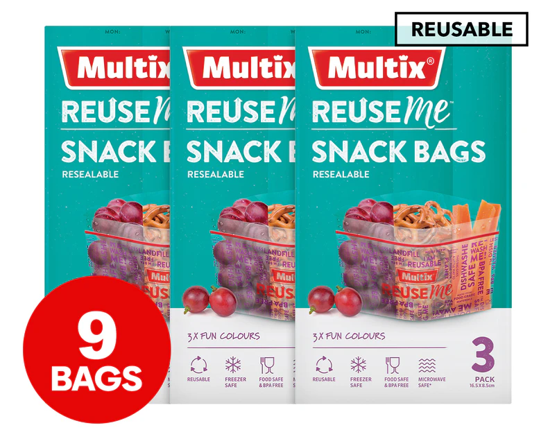 3 x 3pk Multix Reuse Me Snack Bags