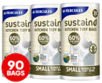 3 x 30pk Hercules Small 12L Sustain Plant Based Handle Tie Kitchen Tidy Bags