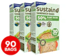 3 x 90pc Hercules Sustain 18x16.5cm Plant Based Plastic Resealable Sandwich Bags