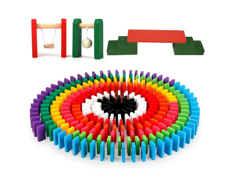 120Pcs Wooden Dominoes Game Kit Block Tiles Bright Tumbling Knock Down Kid Toys