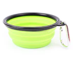 Pet Dog Cat Portable Silicone Collapsible Travel Feeding Bowl Water Dish Feeder - Green