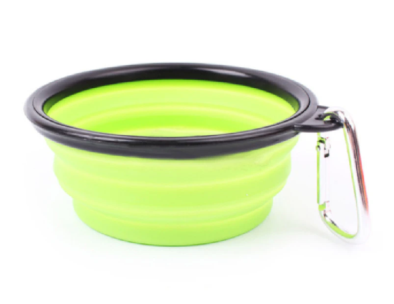 Pet Dog Cat Portable Silicone Collapsible Travel Feeding Bowl Water Dish Feeder - Green