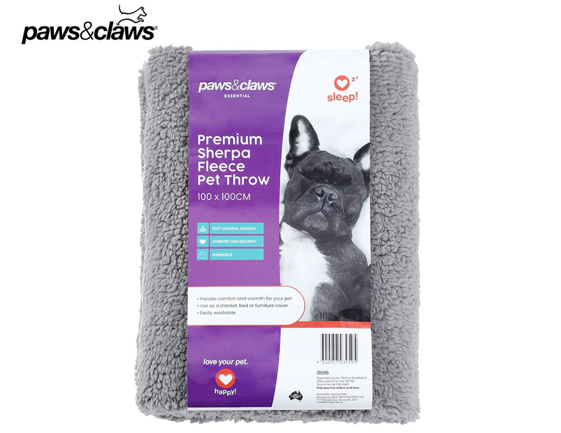 Paws & Claws 1x1m Sherpa Pet Blanket - Light Grey