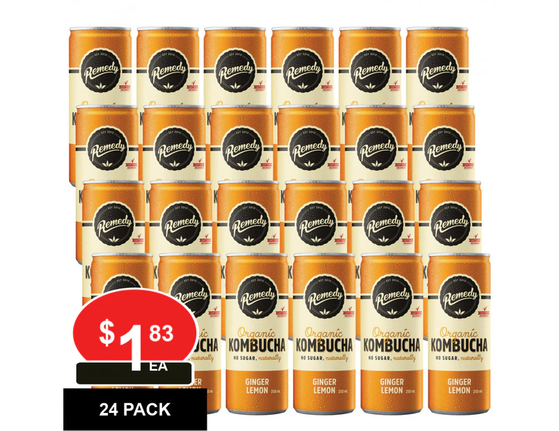 24 Pack, Remedy 250ml Kombucha Ginger Lemon