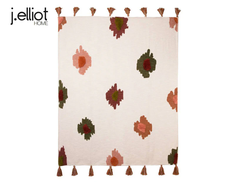 J. Elliot Lola Cotton Throw 130x160cm Rectangle Blanket w/ Tassels Red Multi