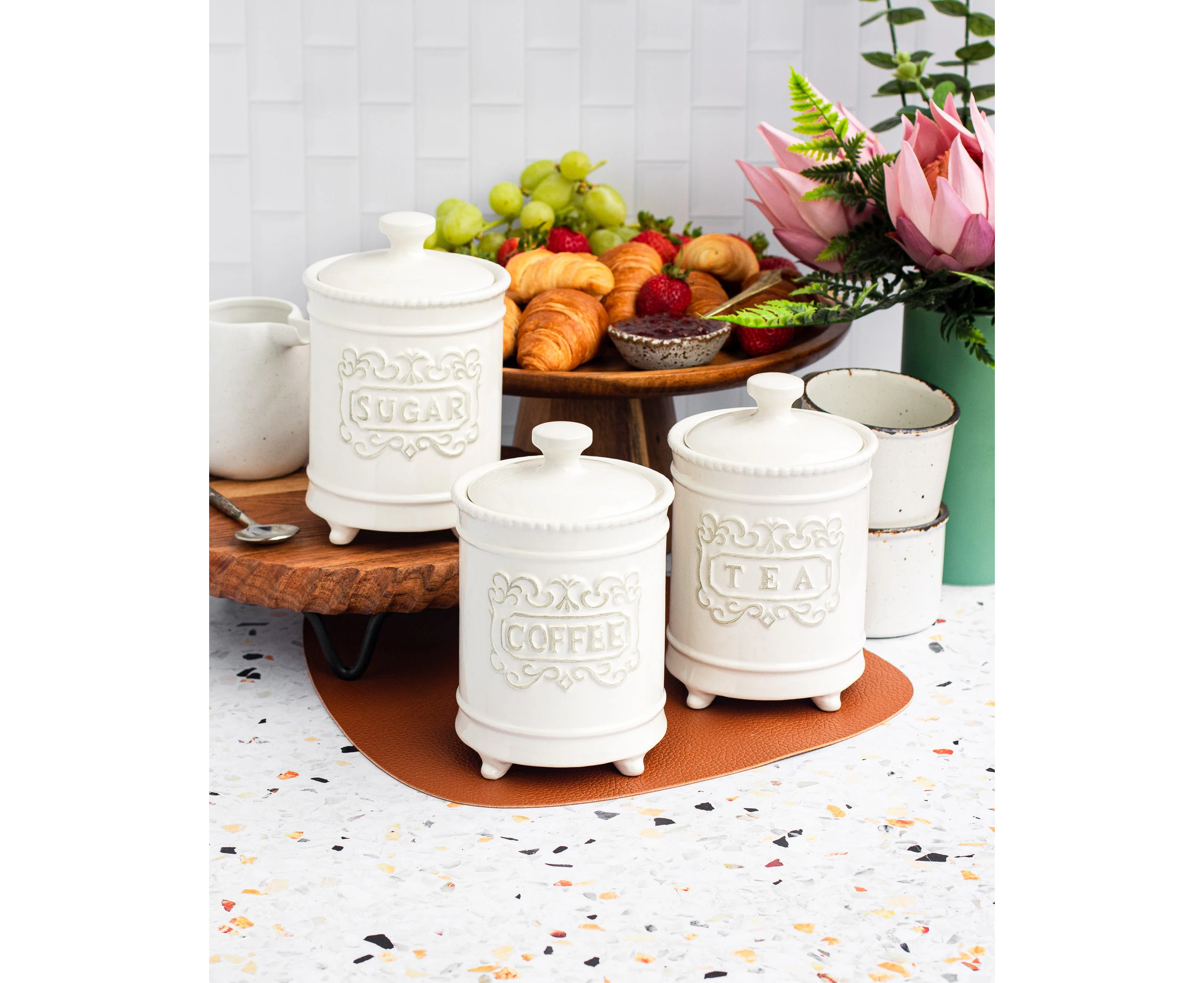 The House of Florence Vintage French Style Three Piece White Canister Set