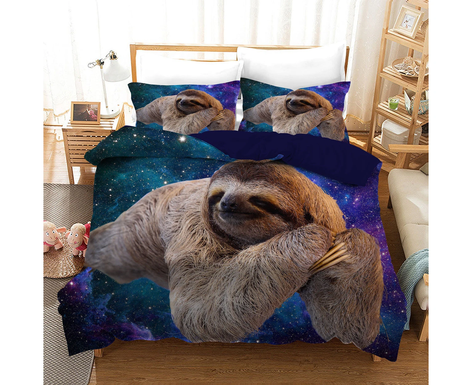 Galaxy Sloth Quilt Doona Duvet Cover Pillow Case Set