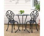 Gardeon 3PC Outdoor Setting Bistro Set Chairs Table Cast Aluminum Patio Furniture Tulip Black